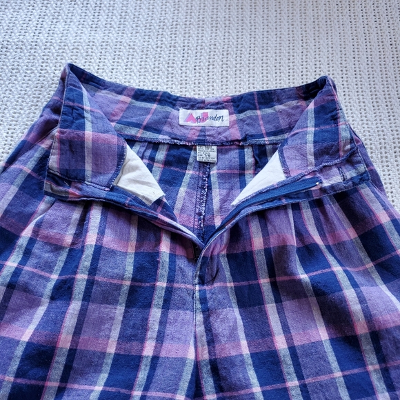 VTG 90's AJ Brandon Women's 7/8 Pink Blue Plaid Pleated High Waist Shorts 26" - Picture 5 of 11
